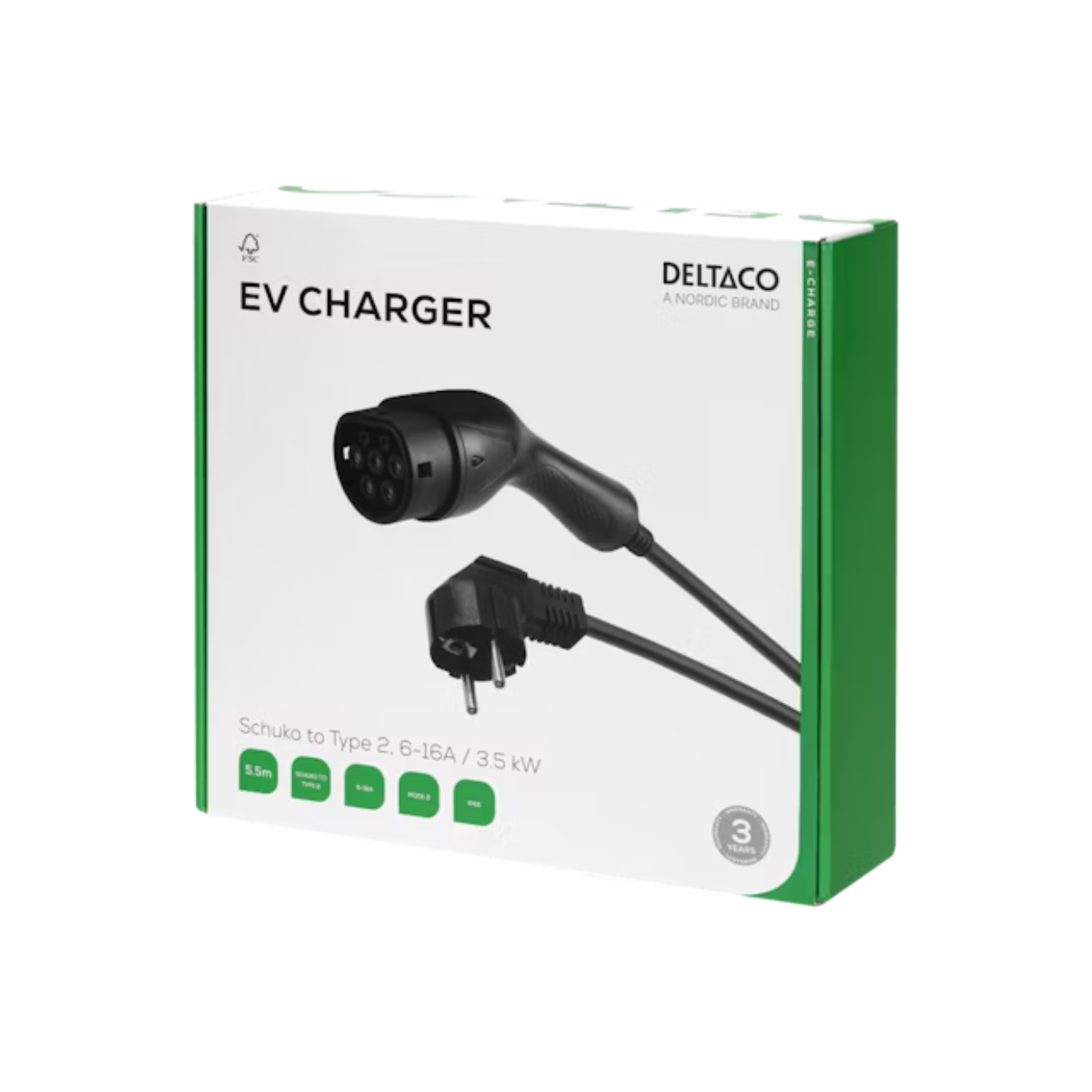 Deltaco Portabel Reseladdare Mode 2 Schuko–Typ 2, 6–16A med temperatursensor
